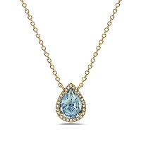14K Yellow Gold Blue Topaz & Diamond Pendant