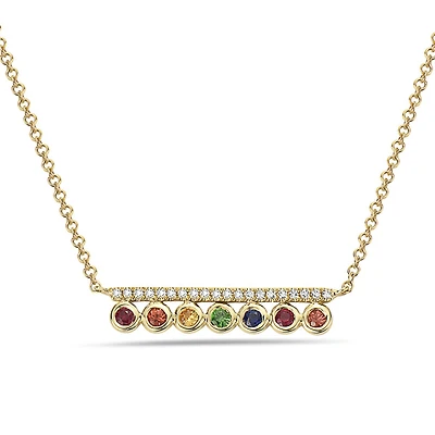 14K Yellow Gold Multi Stone and Diamond Pendant, 18"
