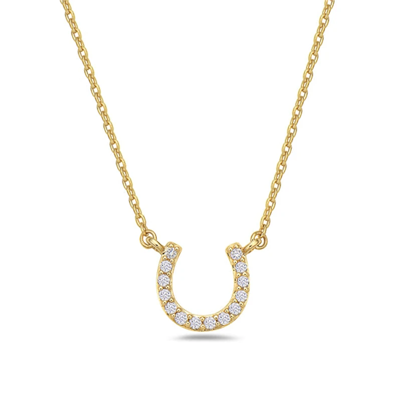 14K Yellow Gold Diamond Horseshoe Pendant, 18"