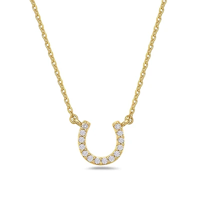 14K Yellow Gold Diamond Horseshoe Pendant, 18"