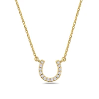 14K Yellow Gold Diamond Horseshoe Pendant, 18"