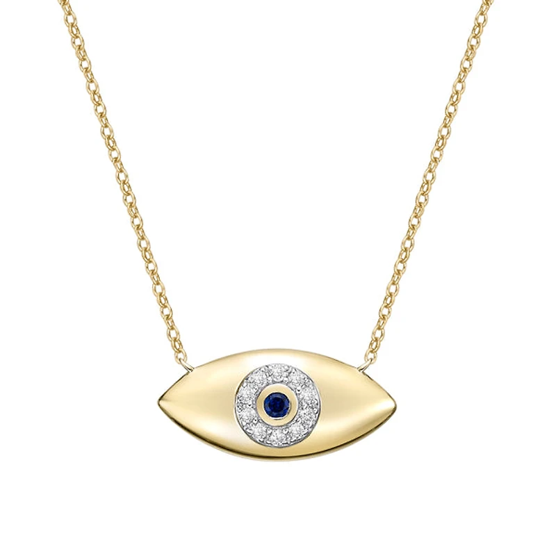 10K Yellow Gold Pave-set blue Sapphire & Diamond evil eye Necklace