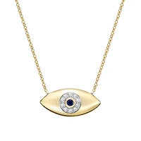 10K Yellow Gold Pave-set blue Sapphire & Diamond evil eye Necklace