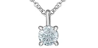 14K White Gold 1.00cttw Lab Grown Diamond Solitaire Necklace with Rolo Chain (Lobster Clasp) - Adjustable 16 - 18 Inches