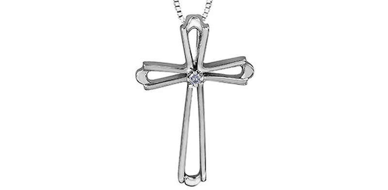 10K White Gold 0.01cttw Diamond Cross Pendant - 18"