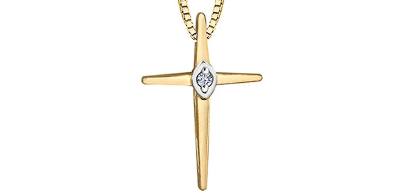 10K Yellow Gold 0.015cttw Diamond Cross Pendant