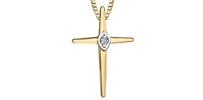 10K Yellow Gold 0.015cttw Diamond Cross Pendant