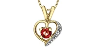 10K Yellow Gold Garnet and Diamond Heart Necklace