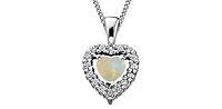 10K White Gold Opal and Diamond Heart Necklace, 18"