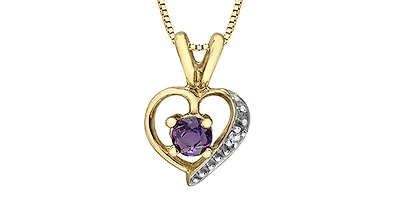 10K Yellow Gold Amethyst and Diamond Heart Necklace