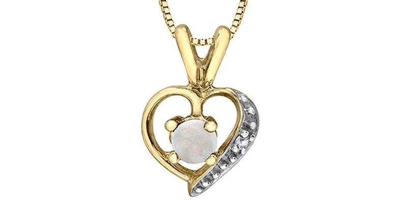 10K Yellow Gold Opal and Diamond Heart Necklace