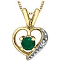 10K Yellow Gold Emerald and Diamond Heart Necklace