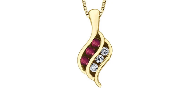 10K Yellow Gold 0.045 cttw Diamond and Ruby Pendant, 18"