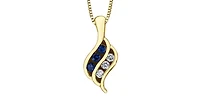 10K Yellow Gold 0.045 cttw Diamond and Sapphire Pendant, 18"