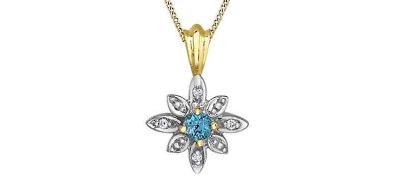 10K Yellow Gold Blue Topaz Necklace and Diamond Necklace