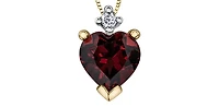 10K Yellow Gold Garnet and Diamond Heart Pendant, 18"