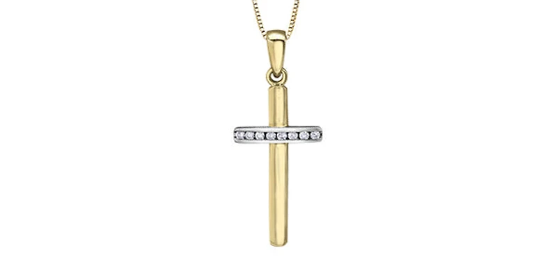 10K Yellow Gold 0.06 cttw  Diamond  Cross Pendant, 18"