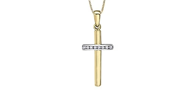 10K Yellow Gold 0.06 cttw  Diamond  Cross Pendant, 18"