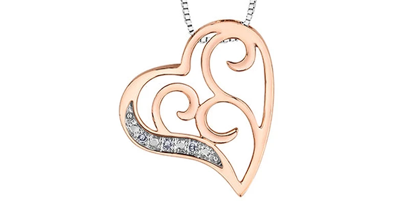 10K White and Rose Gold cttw Diamond Heart Pendant