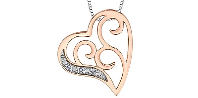 10K White and Rose Gold cttw Diamond Heart Pendant