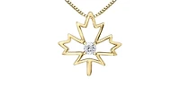 10K  Yellow Gold 0.08cttw Canadian Diamond Maple Leaf Necklace, 18"