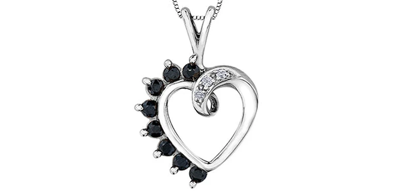 10K White Gold 0.03 cttw Diamond and Sapphire Heart Pendant, 18"