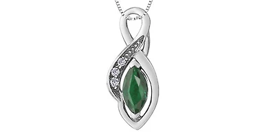 10K White Gold Diamond and Emerald Pendant, 18"