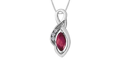 10K White Gold Diamond and Ruby Pendant, 18"