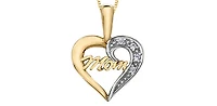 10K Yellow Gold 0.02 cttw Diamond "Mom" Heart Pendant, 18"