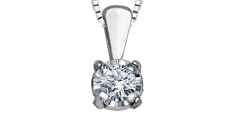 10K White Gold 0.03 cttw Diamond Illusion Set Solitaire Pendant, 18"