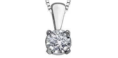 10K White Gold 0.03 cttw Diamond Illusion Set Solitaire Pendant, 18"