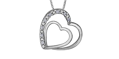 10K White Gold 0.05cttw  Diamond  Heart Pendant, 18"