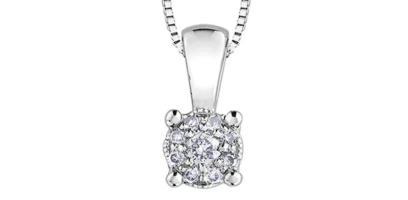 10K White Gold 0.06 cttw Diamond Illusion Set Solitaire Pendant, 18"
