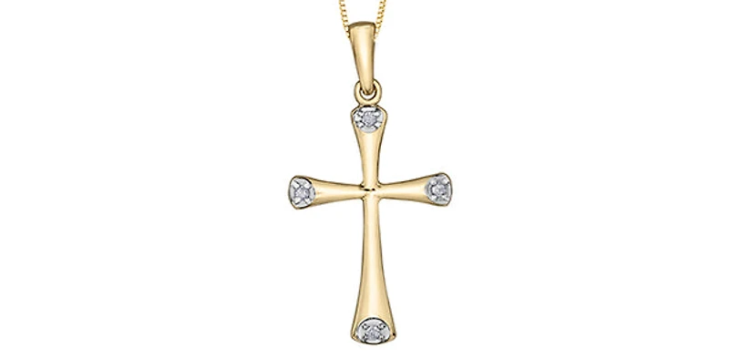 10K Yellow Gold 0.03cttw Diamond Cross Pendant, 18"