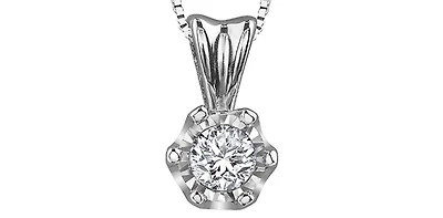 10K White Gold 0.05 cttw Diamond Solitaire Pendant, 18"
