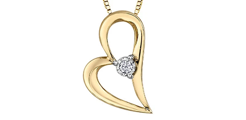10K Yellow Gold 0.02cttw Diamond Heart Pendant, 18"