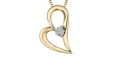 10K Yellow Gold 0.02cttw Diamond Heart Pendant, 18"