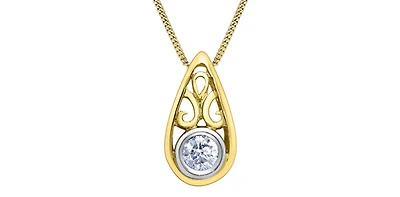 10K Yellow Gold 0.10 Diamond Solitaire Pendant - 18"