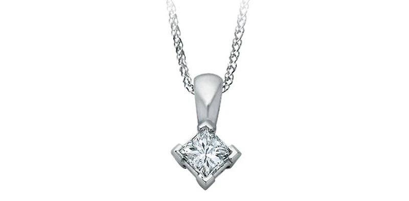 14K White Gold 0.30cttw Princess Cut Square Cut Canadian Diamond Pendant, 18”