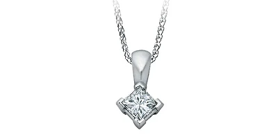 14K White Gold 0.30cttw Princess Cut Square Cut Canadian Diamond Pendant, 18”