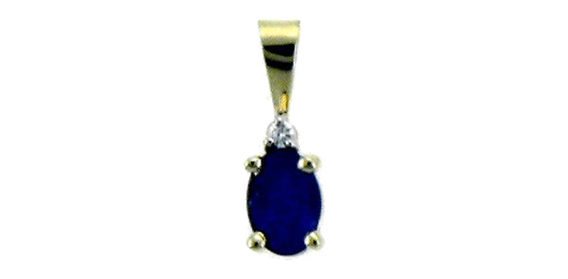 10K Yellow Gold Sapphire and Diamond Pendant - 18 inches
