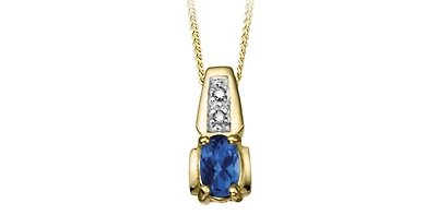 10K Yellow Gold Diamond and Sapphire Pendant, 18"