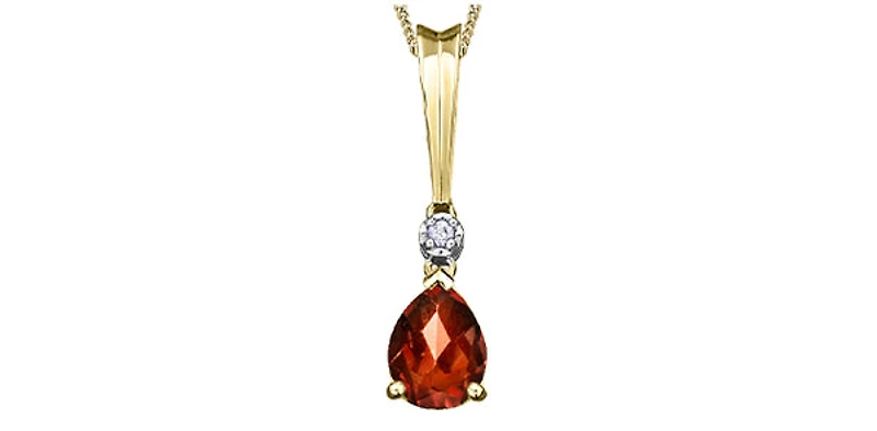 10K Yellow Gold 0.02 cttw Diamond and Garnet Pendant, 18"