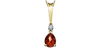 10K Yellow Gold 0.02 cttw Diamond and Garnet Pendant, 18"