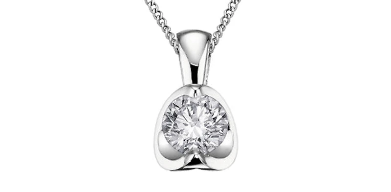 10K White Gold 0.04 cttw Diamond Solitaire Mezza Luna Pendant, 18"