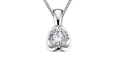 14K White Gold 0.70 cttw Lab Grown Diamond Solitaire Mezza Luna Pendant, 18" 