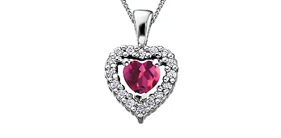 10K White Gold Pink Tourmaline and Diamond Heart Necklace, 18"
