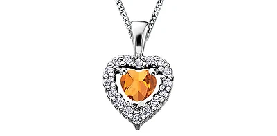 10K White Gold Citrine and Diamond Heart Necklace, 18"