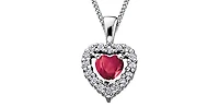 10K White Gold Ruby and Diamond Heart Necklace, 18"