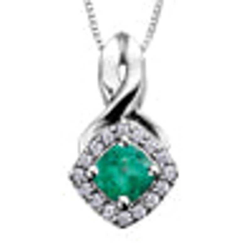 10K White Gold Emerald & Diamond Pendant